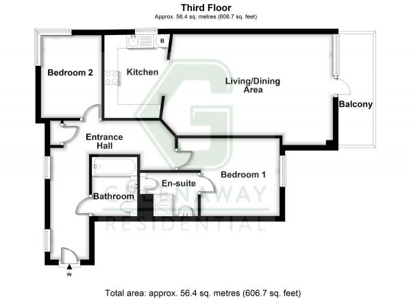 Floor Plan Image for 2 Bedroom Apartment for Sale in Three Bridges, Crawley, RH10