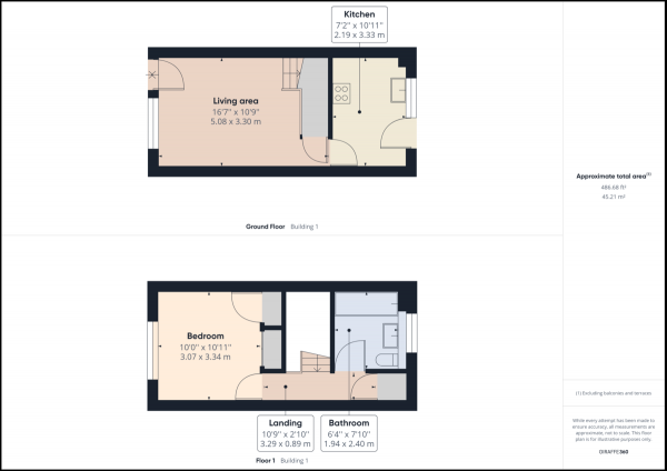 Floor Plan for 1 Bedroom Terraced House for Sale in Windmill Court, Crawley, RH10, 8NA - Guide Price &pound250,000