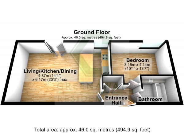 Floor Plan for 1 Bedroom Apartment for Sale in The Boulevard, Crawley, RH10, RH10, 1UR - Guide Price &pound210,000