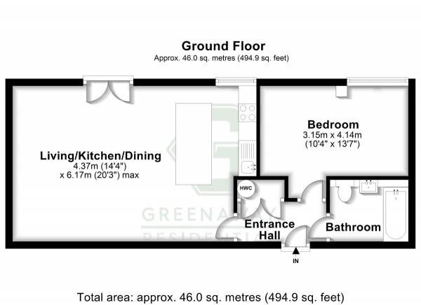 Floor Plan for 1 Bedroom Apartment for Sale in The Boulevard, Crawley, RH10, RH10, 1UR - Guide Price &pound210,000