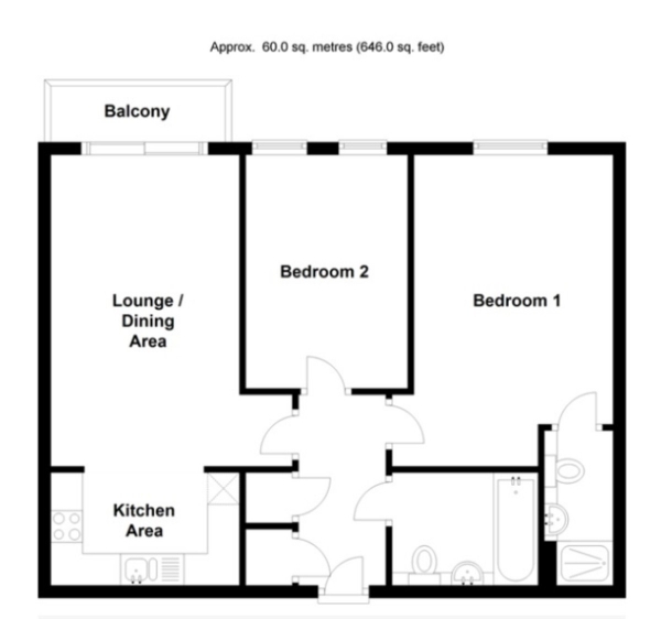 Floor Plan for 2 Bedroom Apartment for Sale in Three Bridges, Crawley, RH10, RH10, 1AW - Guide Price &pound240,000