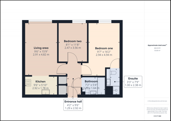 Floor Plan for 2 Bedroom Apartment for Sale in Three Bridges, Crawley, RH10, RH10, 1AW - Guide Price &pound220,000