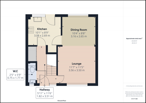 Floor Plan for 3 Bedroom Terraced House for Sale in Furnace Green, Crawley, RH10, RH10, 6SD -  &pound350,000