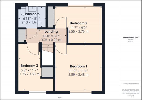 Floor Plan for 3 Bedroom Terraced House for Sale in Furnace Green, Crawley, RH10, RH10, 6SD -  &pound350,000