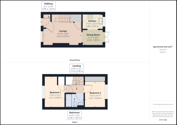 Floor Plan for 2 Bedroom Terraced House for Sale in Golding Close, Maidenbower, RH10, 7NL -  &pound340,000