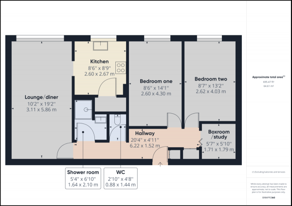 Floor Plan for 2 Bedroom Apartment for Sale in Pound Hill, Crawley, RH10, RH10, 3DU - Guide Price &pound210,000