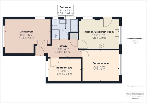 Floor Plan for 2 Bedroom Semi-Detached Bungalow for Sale in Northgate, Crawley, RH10, RH10, 8JR - Guide Price &pound400,000