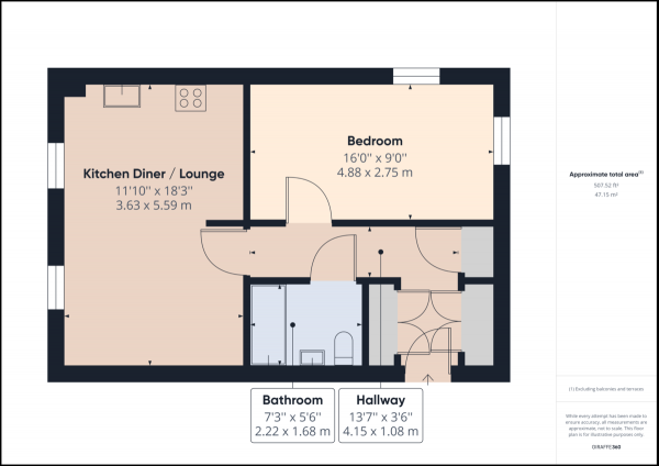 Floor Plan for 1 Bedroom Apartment for Sale in Forge Wood, Crawley, RH10, RH10, 3GN - Guide Price &pound220,000