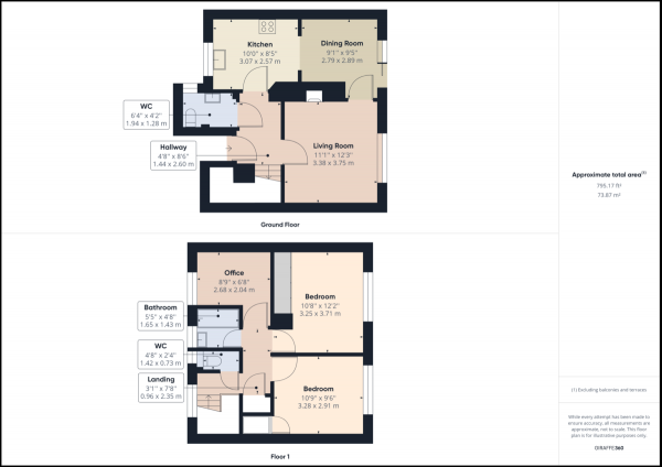 Floor Plan for 3 Bedroom Terraced House for Sale in Pound Hill, Crawley, RH10, RH10, 7DS -  &pound365,000