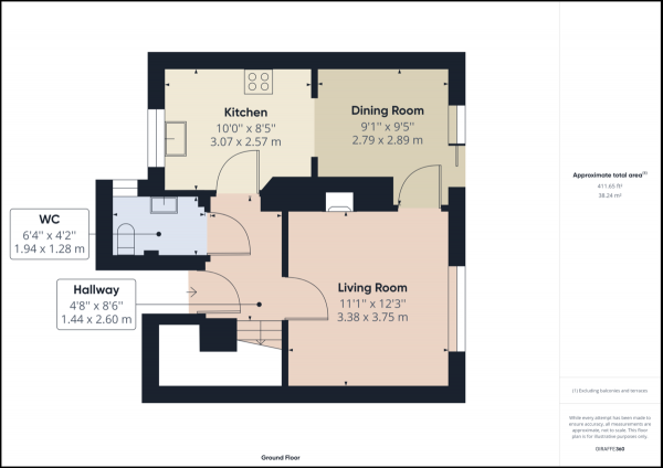 Floor Plan for 3 Bedroom Terraced House for Sale in Pound Hill, Crawley, RH10, RH10, 7DS -  &pound365,000