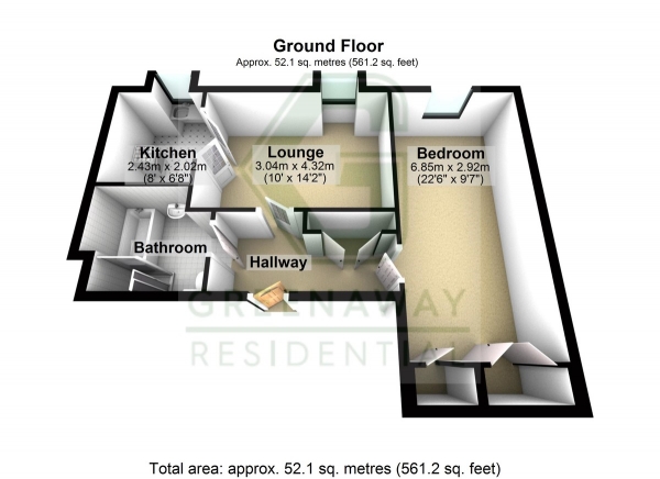 Floor Plan for 1 Bedroom Apartment for Sale in Fairview Court, East Grinstead, RH19, 4HD -  &pound30,000