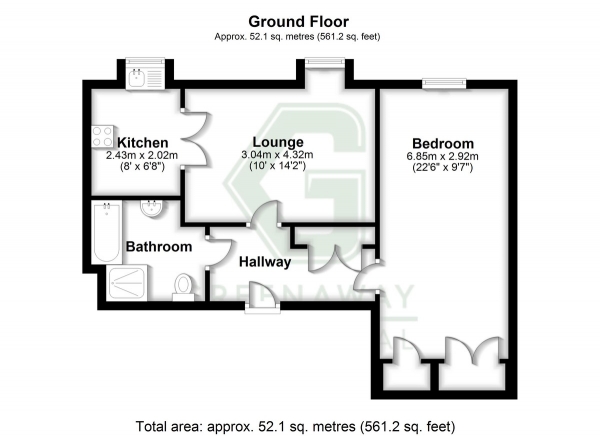 Floor Plan for 1 Bedroom Apartment for Sale in Fairview Court, East Grinstead, RH19, 4HD -  &pound30,000