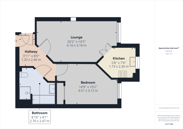 Floor Plan for 1 Bedroom Apartment for Sale in Fairview Court, East Grinstead, RH19, 4HD -  &pound100,000