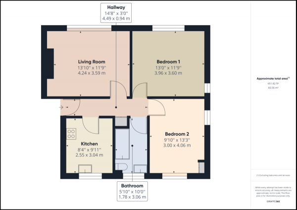 Floor Plan for 2 Bedroom Ground Flat for Sale in Moat Road, East Grinstead, RH19, 3LA - Guide Price &pound200,000