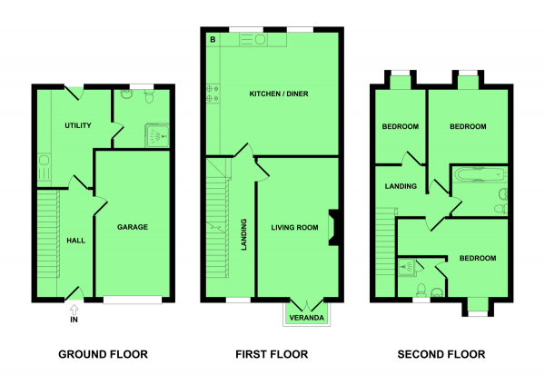 Floor Plan Image for 3 Bedroom Town House for Sale in Heritage Mews, Mill Road, Cobholm