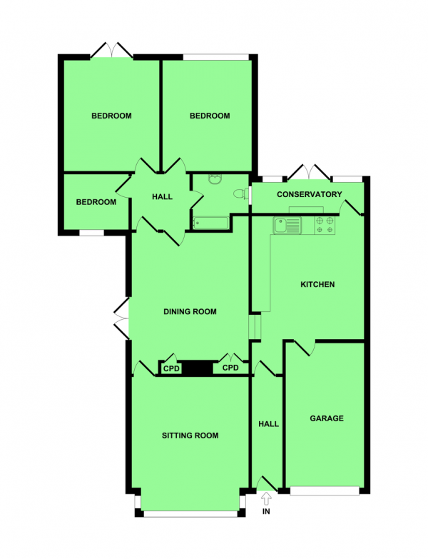 Floor Plan for 3 Bedroom Semi-Detached Bungalow for Sale in Mill Lane, Bradwell, NR31, 8HL -  &pound285,000