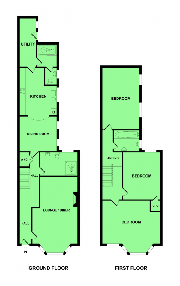 Floor Plan Image for 3 Bedroom Terraced House for Sale in Station Road, Southtown