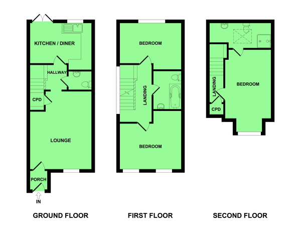 Floor Plan Image for 3 Bedroom Town House for Sale in Colby Drive, Bradwell