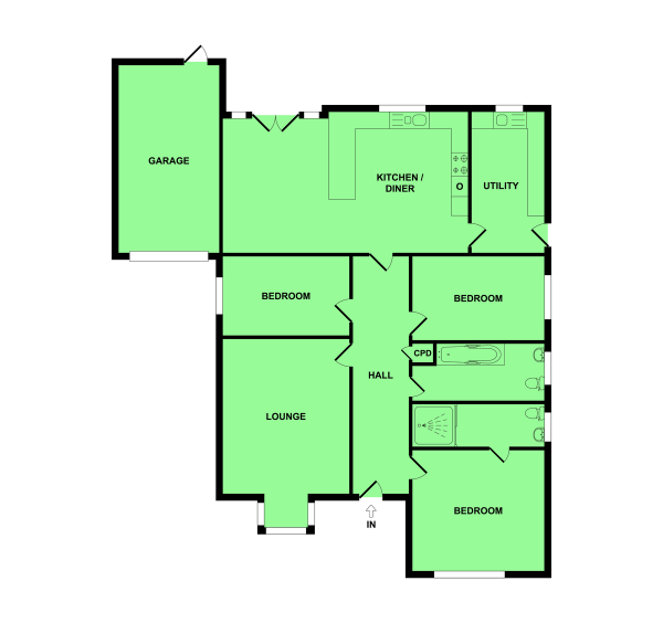 Floor Plan Image for 3 Bedroom Detached Bungalow for Sale in off Beccles Road, Bradwell