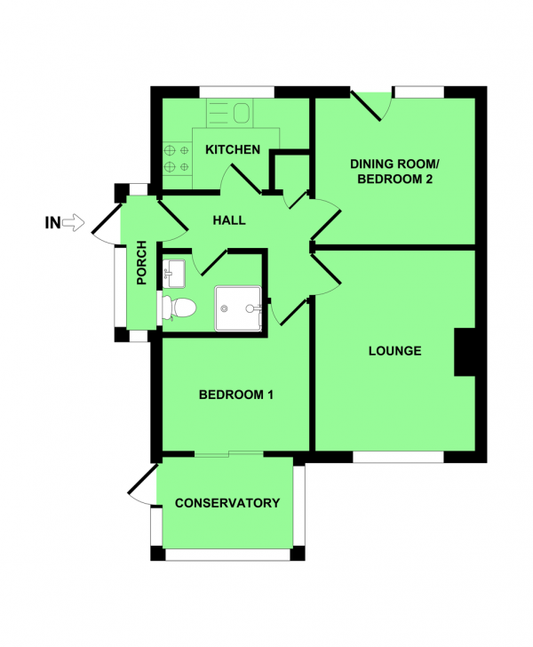 Floor Plan for 2 Bedroom Terraced Bungalow for Sale in Fern Gardens, Belton, NR31, 9QY - Offers Over &pound165,000