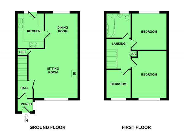 Floor Plan Image for 3 Bedroom End of Terrace House for Sale in Fern Gardens, Belton