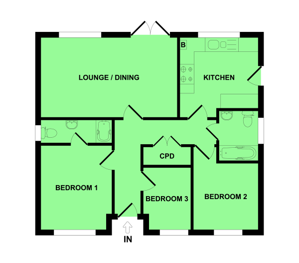 Floor Plan Image for 3 Bedroom Detached Bungalow for Sale in Mayflower Way, Gorleston