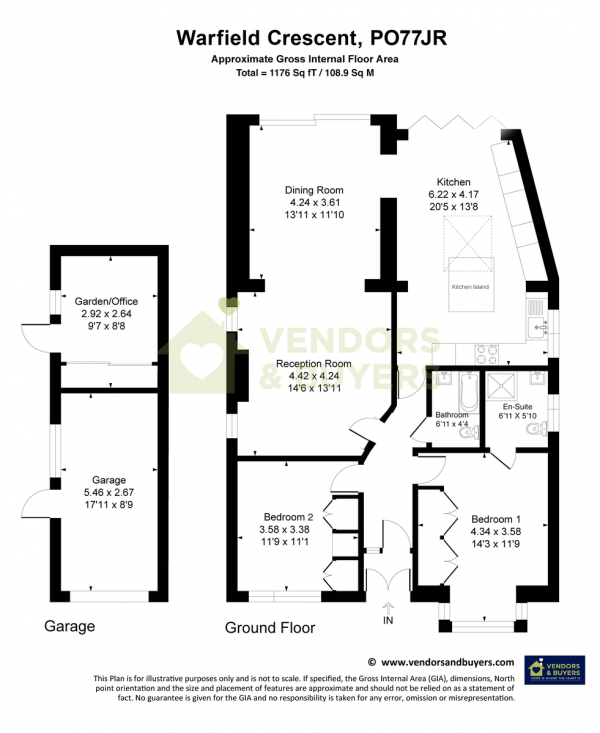 Floor Plan Image for 2 Bedroom Detached Bungalow for Sale in Warfield Crescent, Waterlooville