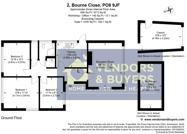 Floor Plan Image for 3 Bedroom Detached Bungalow for Sale in Bourne Close, Horndean