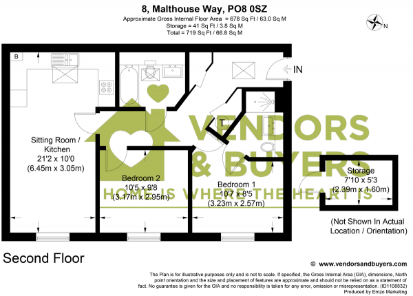 Floor Plan for 2 Bedroom Apartment for Sale in Malthouse Way, Horndean, PO8, 0SZ - Guide Price &pound249,950