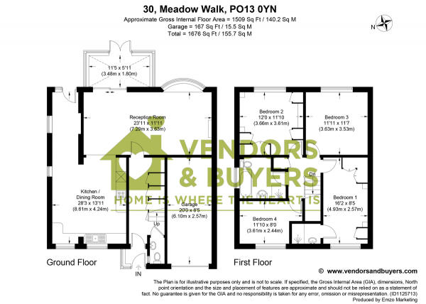 Floor Plan Image for 4 Bedroom Semi-Detached House for Sale in Meadow Walk, Bridgemary, Gosport