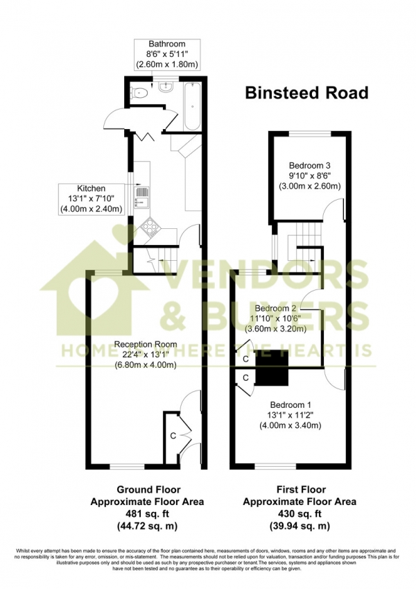 Floor Plan Image for 3 Bedroom Terraced House for Sale in Binsteed Road, Fratton, Portsmouth