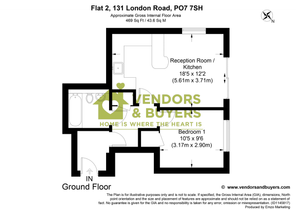 Floor Plan Image for 1 Bedroom Apartment for Sale in Flat 2, 131 London Road, Waterlooville