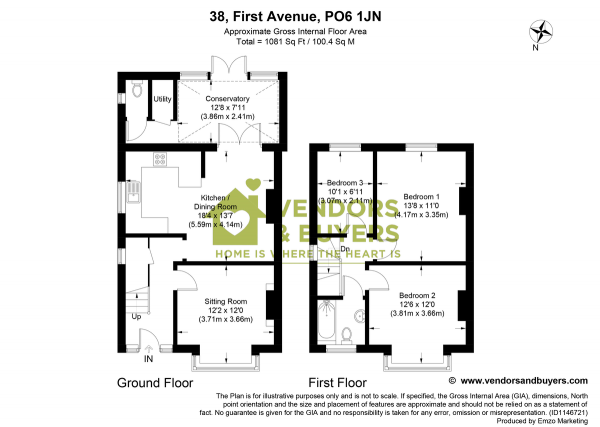 Floor Plan Image for 3 Bedroom Semi-Detached House for Sale in First Avenue, Farlington