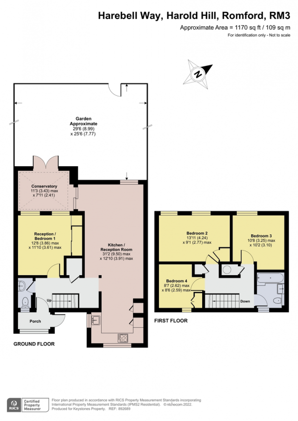 Floor Plan Image for 4 Bedroom End of Terrace House for Sale in Harebell Way, Harold Hill, Romford