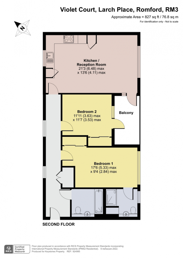 Floor Plan for 2 Bedroom Apartment for Sale in Larch Place, Harold , Romford, RM3, 0JL -  &pound350,000