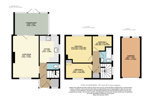 Floor Plan for 3 Bedroom Semi-Detached House for Sale in Eastern Avenue East, Gidea Park, Romford, RM2, 5RA - Offers in Excess of &pound385,000