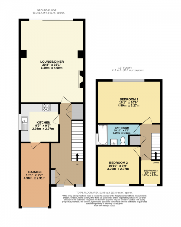 Floor Plan for 3 Bedroom Semi-Detached House for Sale in Mount Pleasant Road, Collier Row, Romford, RM5, 3YP -  &pound450,000