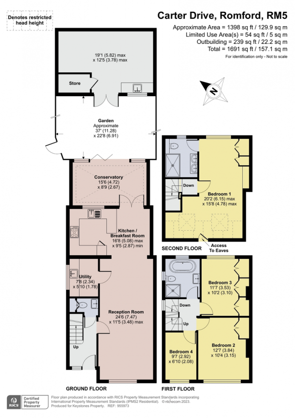 Floor Plan for 4 Bedroom Semi-Detached House for Sale in Carter Drive, Collier Row, Romford, RM5, 2TT - Offers Over &pound600,000