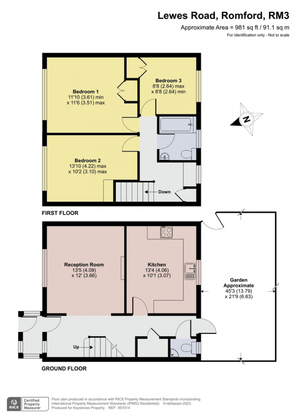 Floor Plan Image for 3 Bedroom Terraced House for Sale in Lewes Road, Harold Hill, Romford