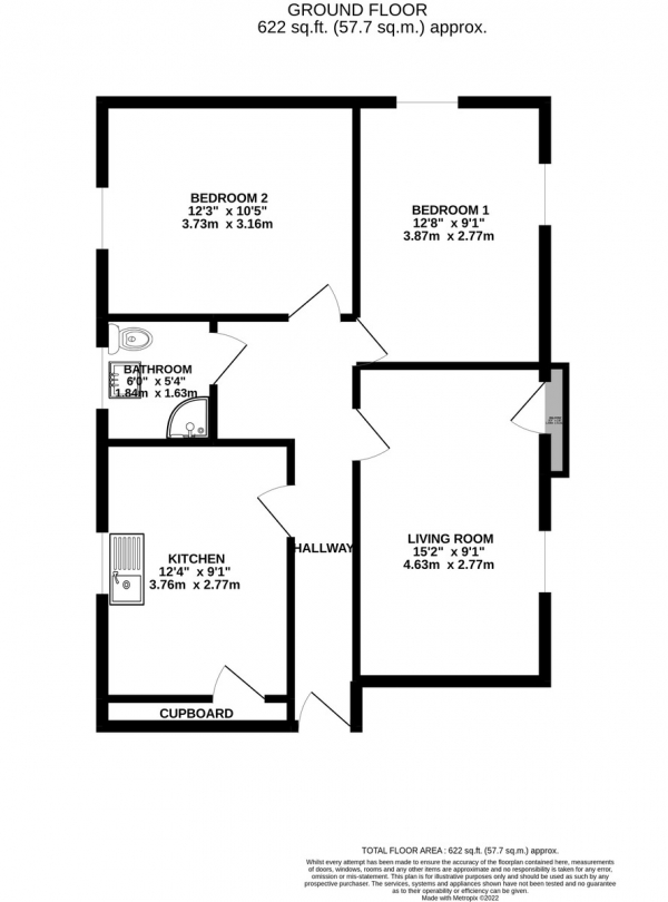 Floor Plan Image for 2 Bedroom Flat to Rent in Rush Green Gardens, Romford, RM7