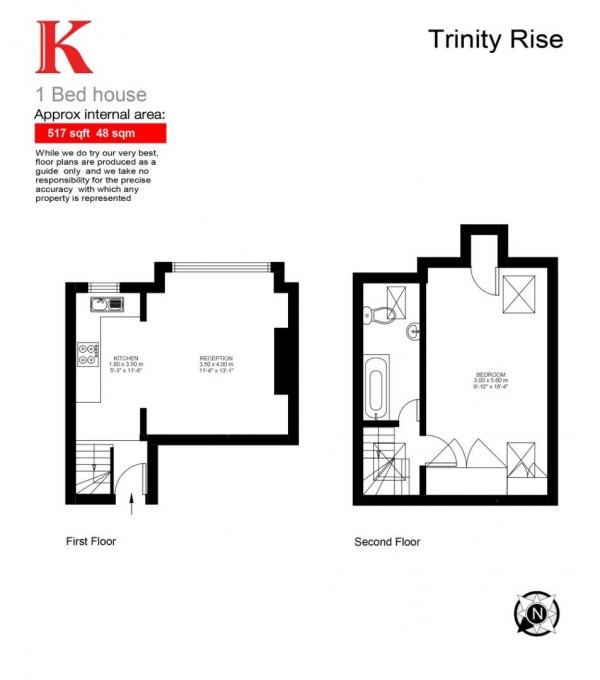 Floor Plan for 1 Bedroom Flat for Sale in Trinity Rise, Herne Hill, London, SW2, 2QS -  &pound360,000