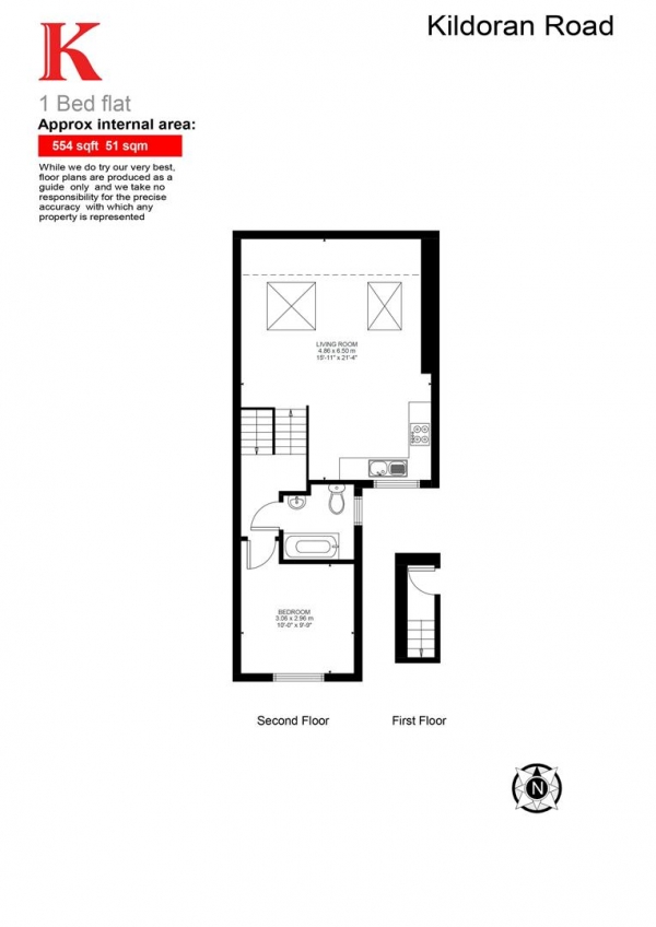 Floor Plan Image for 1 Bedroom Flat for Sale in Kildoran Road, SW2