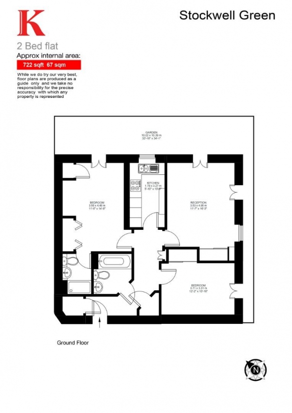 Floor Plan for 2 Bedroom Flat for Sale in Stockwell Green, SW9, SW9, 9QE -  &pound510,000