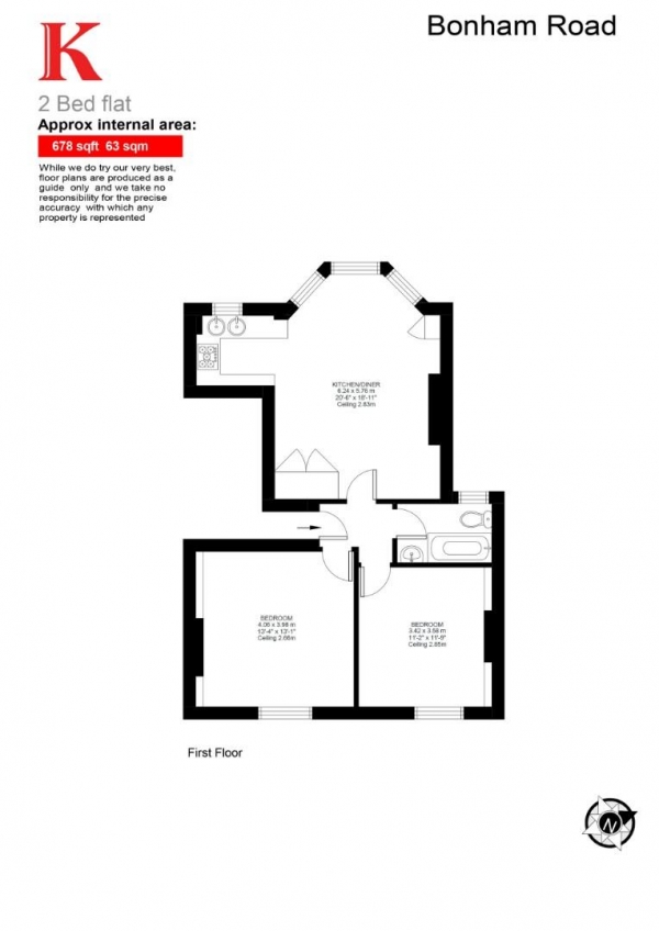 Floor Plan Image for 2 Bedroom Flat for Sale in Bonham Road, SW2