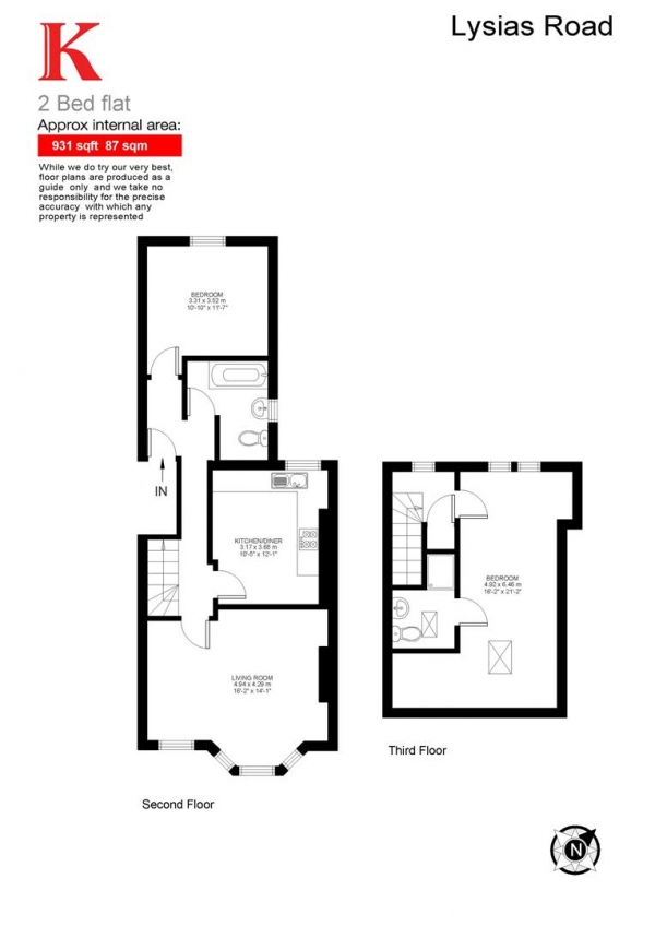 Floor Plan for 2 Bedroom Flat for Sale in Lysias Road, SW12, SW12, 8BP -  &pound625,000