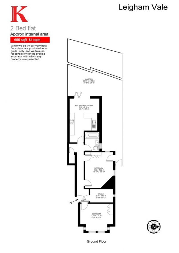 Floor Plan for 2 Bedroom Flat for Sale in Leigham Vale, SW16, SW16, 2JG -  &pound425,000