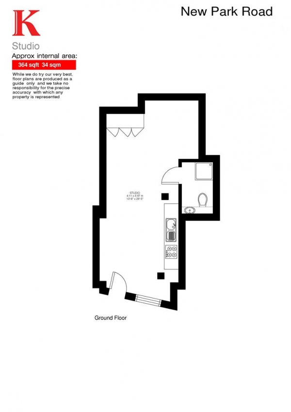 Floor Plan for Studio for Sale in New Park Road, SW2, SW2, 4DU -  &pound250,000