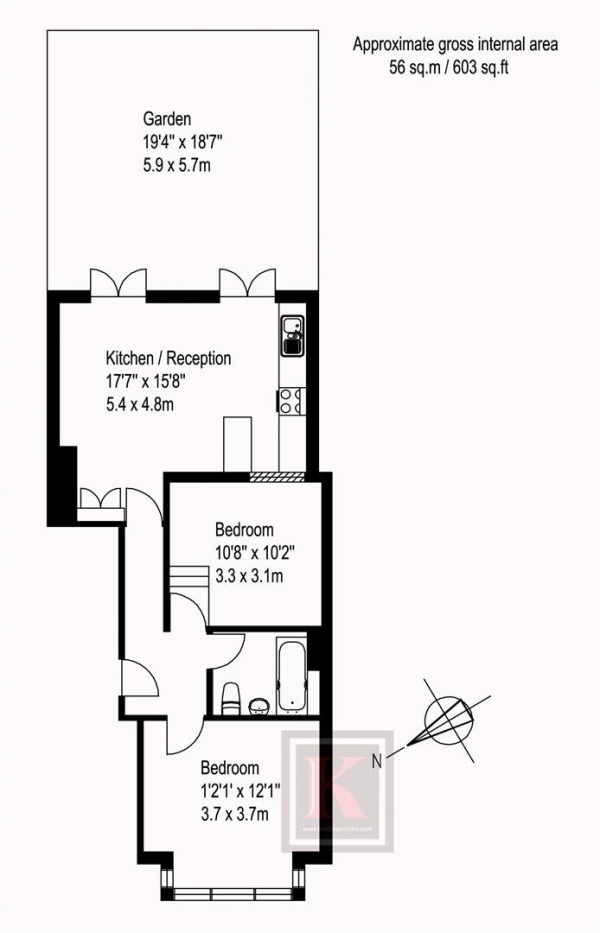 Floor Plan for 2 Bedroom Flat for Sale in Leander Road, SW2, SW2, 2NB -  &pound434,950