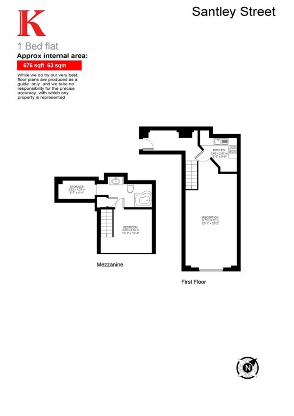 Floor Plan for 1 Bedroom Flat for Sale in Alpha House, Santley Street, SW4, SW4, 7QN -  &pound435,000