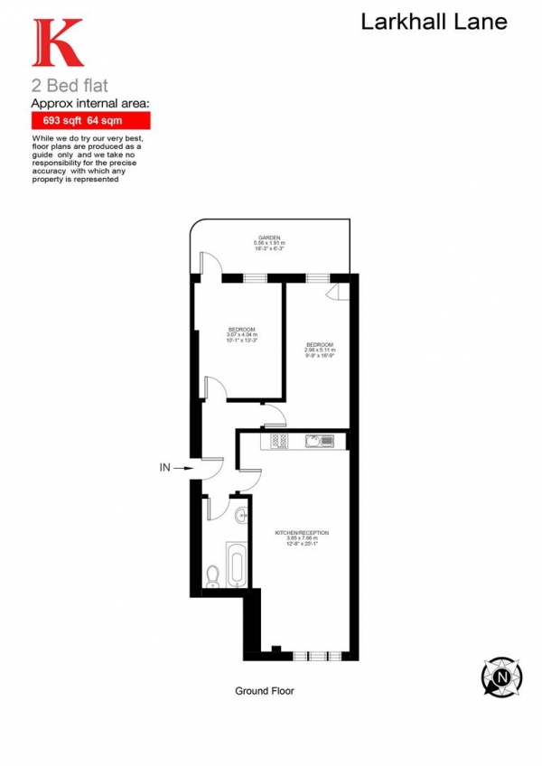 Floor Plan for 2 Bedroom Flat for Sale in Larkhall Lane, SW4, SW4, 6RG -  &pound475,000